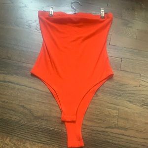 orange strapless bodysuit